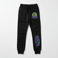 Junebug Graffiti Low-Top Sneakers with all-over green purple and blue Hipno Cat graffiti print and drip-style sole detailing